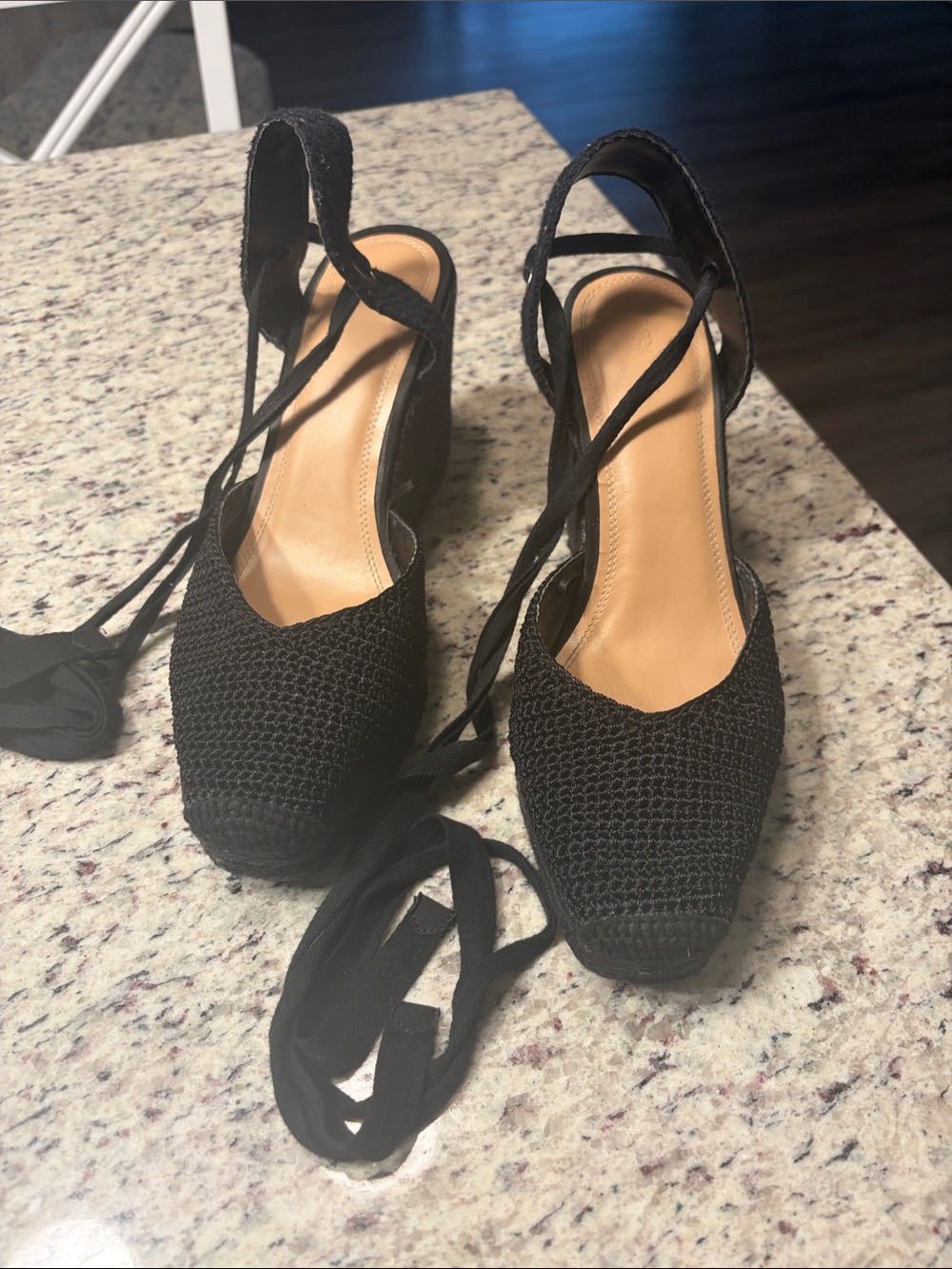 Zara Black Woven Lace-Up Wedge Sandals